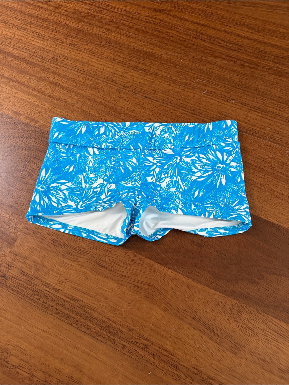 Frankie's Bikinis Blue and White Floral Swim Shorts